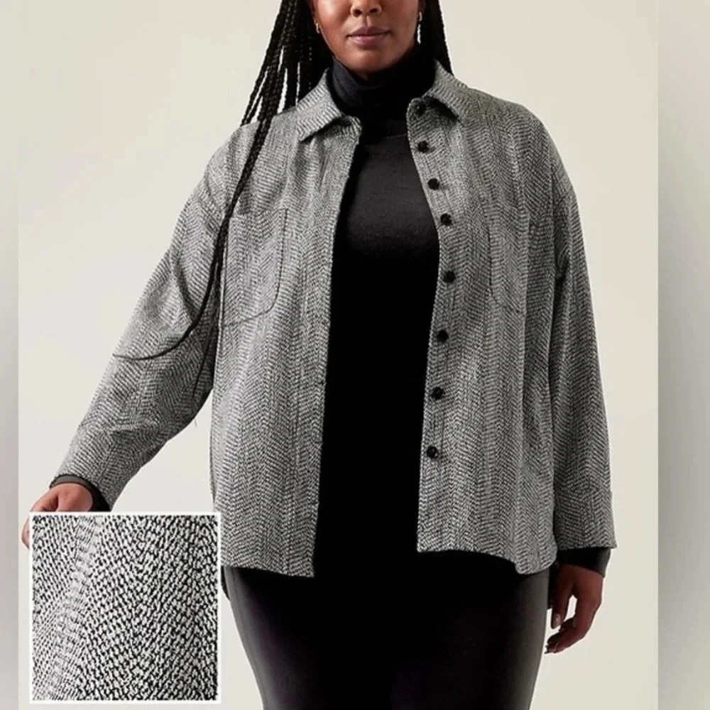 Athleta Textured Plus Size Button Front Shirt Jac… - image 1